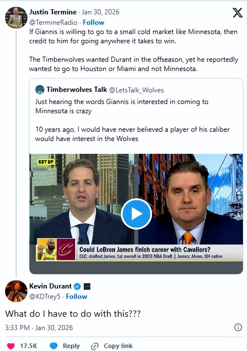 键盘侠KD上线！杜兰特回应字母哥流言 用生涯总分回击狄龙轰40分